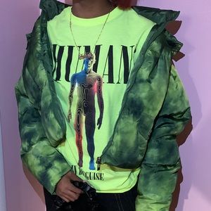 lime Green coat and lime shirt